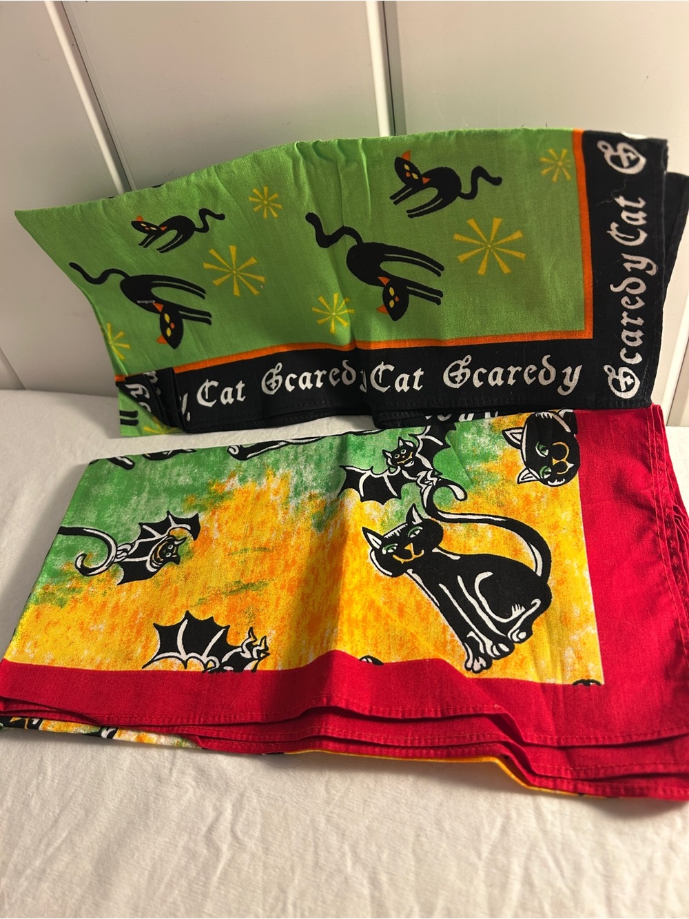 Vintage new 90s Walmart Halloween Bandanas 100% Cotton Black Cat bat Lot of 2